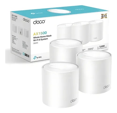 Sistema Wi-Fi Mesh TP-Link Deco X10-3, Wi-Fi 6 AX1500 de doble banda, pack de 3 unidades, hasta 1201 Mbps en 5 GHz y 300 Mbps en 2.4 GHz, 2 puertos Gigabit por unidad, tecnología MU-MIMO, OFDMA, Beamforming, seguridad WPA3 y cobertura de hasta 520 m²